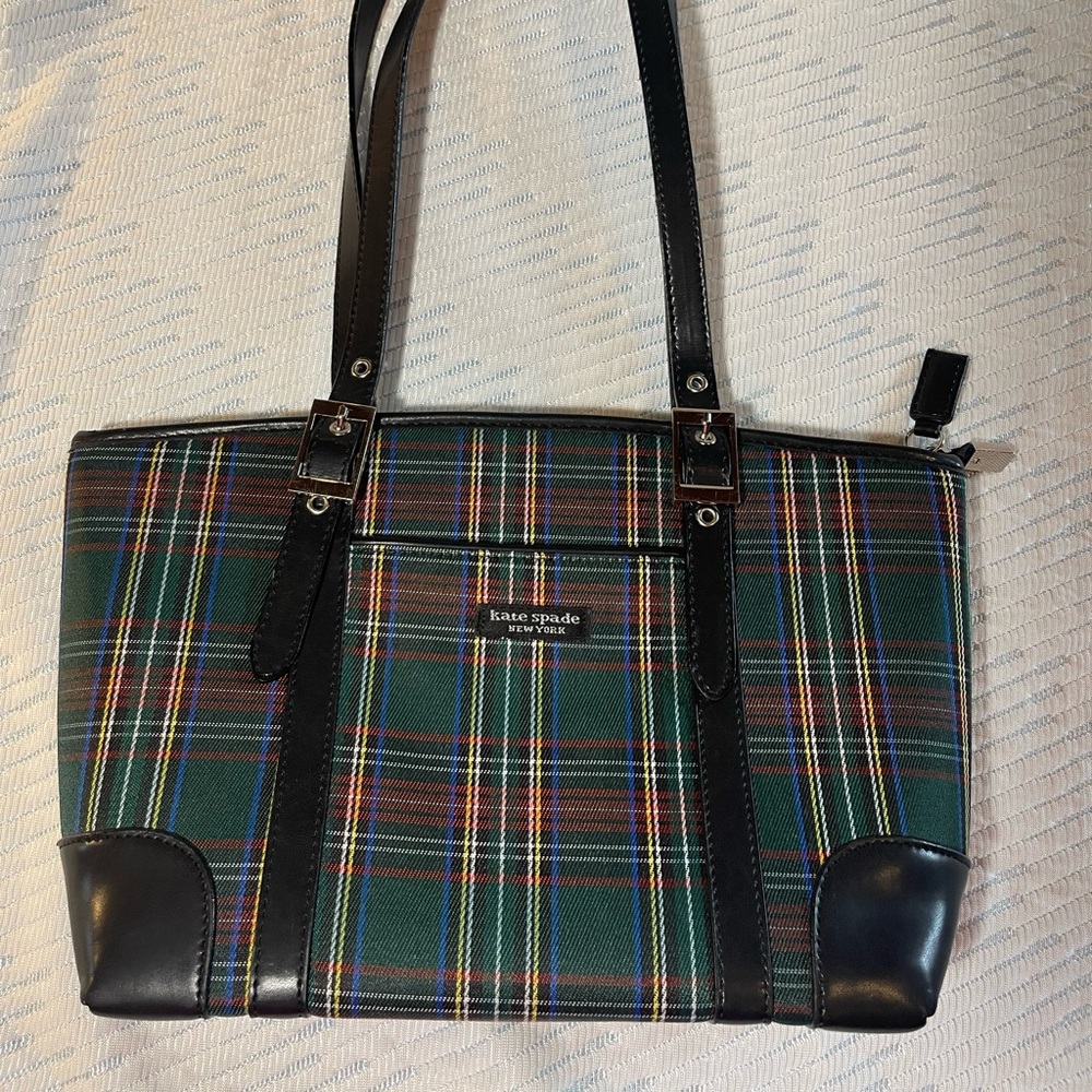 Kate Spade Handbag in Navy and Green Plaid.